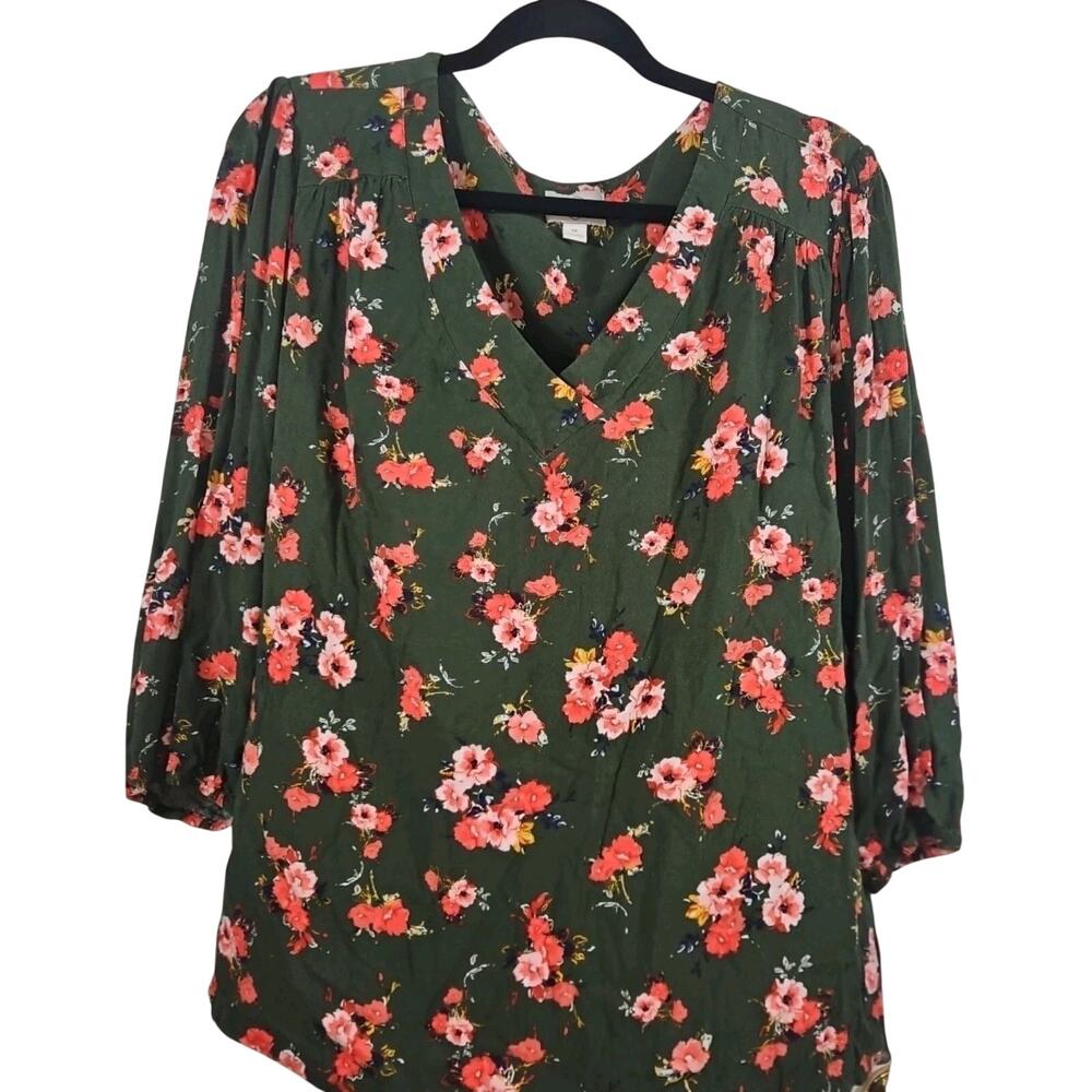 Fairy Grunge Dark Romance Green Floral Peasant Blouse 1X Cottagecore Prairie